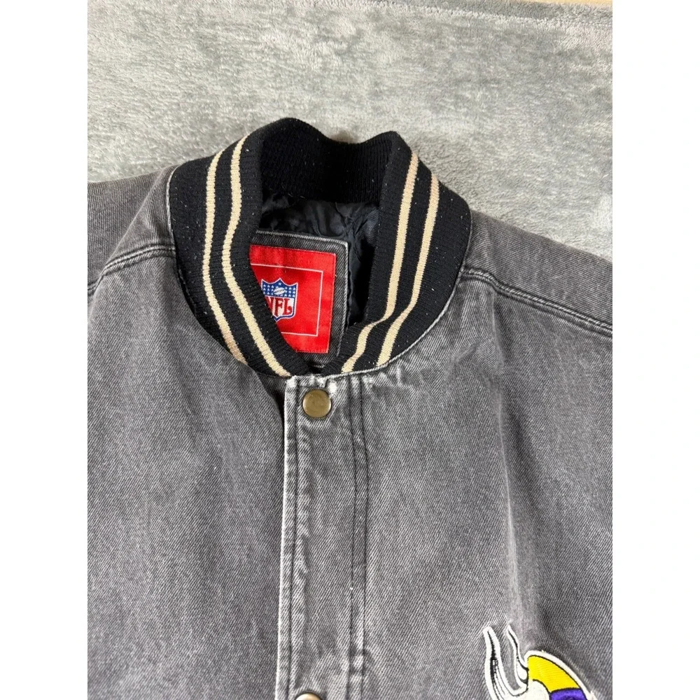 Vtg Minnesota Vikings Denim Jacket NFL Varsity Distressed Mens M
